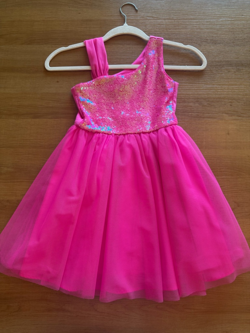 Cat & Jack Hot Pink Sequin One-Shoulder Tulle Dress